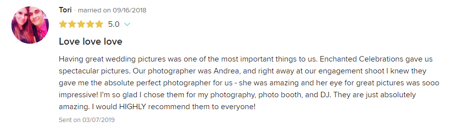 Tori and Ben's Review on WeddingWire