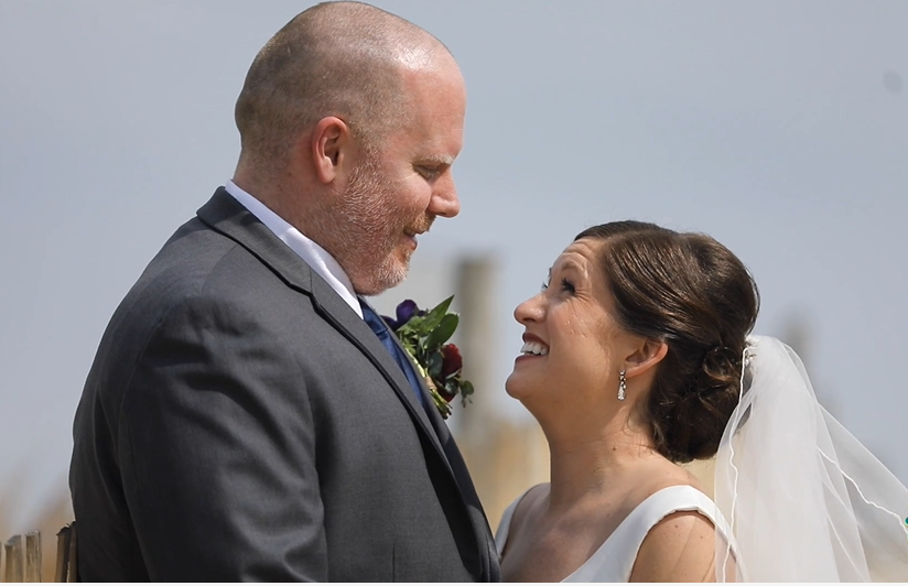 Groom and Bride looking at each other LBI wedding