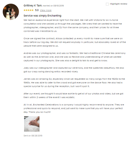 Grittney and Michael's Review on WeddingWire
