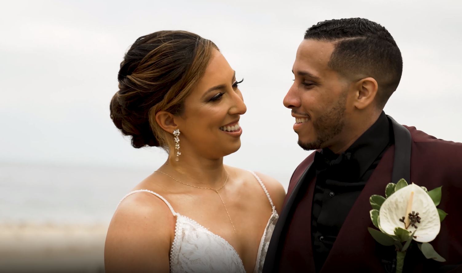 Smiling newlyweds Crystal Point Yacht Club