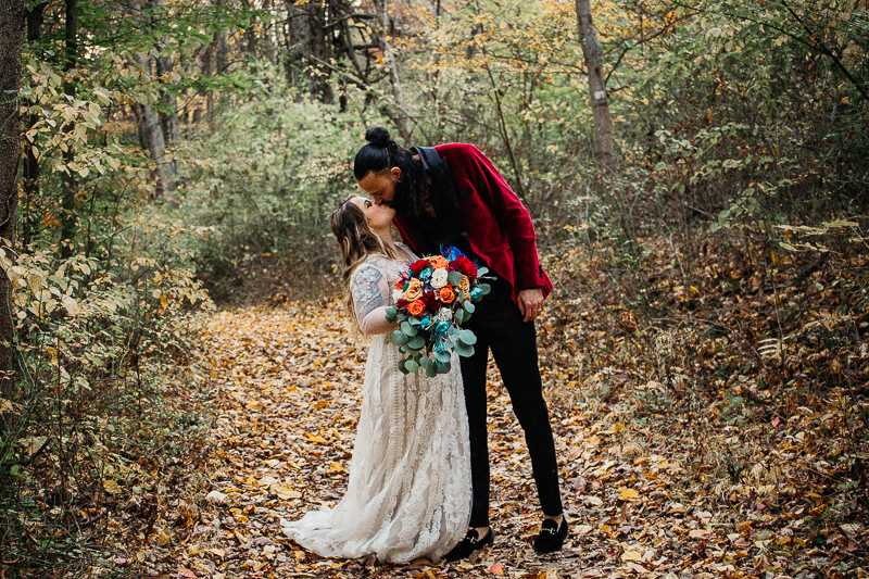 Kissing couple at romantic wedding venues NJ