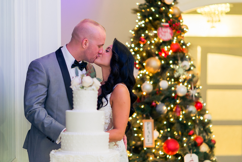 Newlyweds kissing at romantic wedding venues NJ