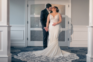 Newlyweds kissing at romantic wedding venues NJ