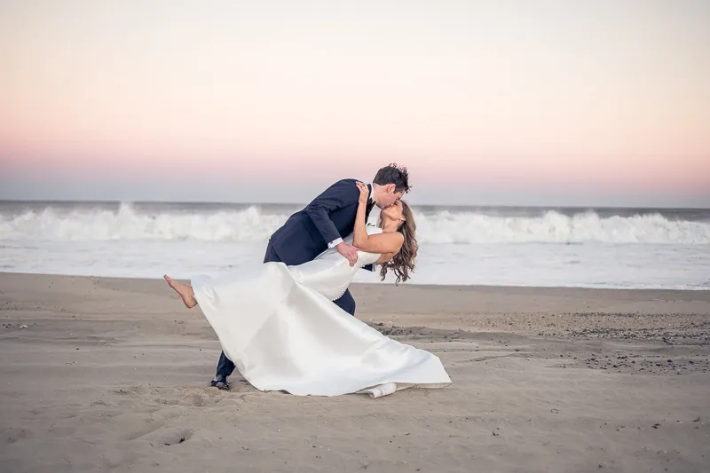 bride and groom on a beach