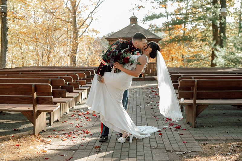 Dip Kiss at the Ceremony Aisle at The Pavilion on Crystal Lake wedding photos