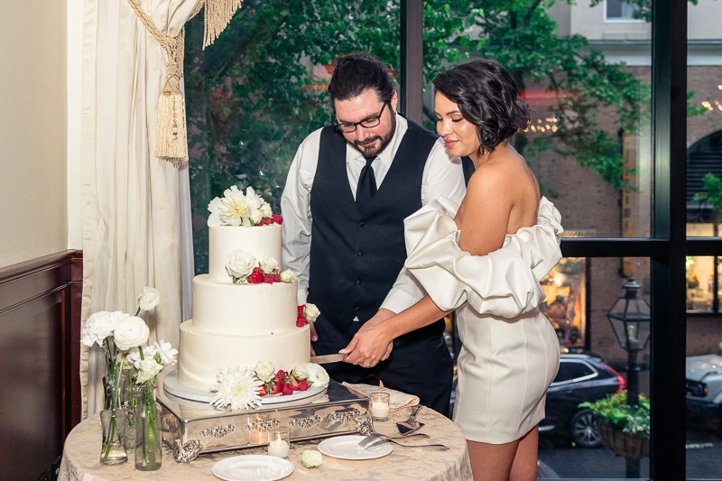 Cake cutting at Nassau Inn Princeton wedding photos