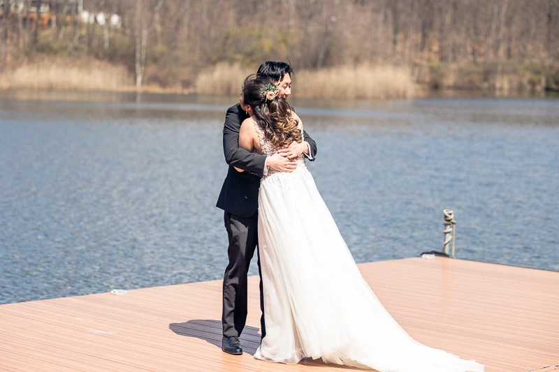 First look Rock Island Lake Club wedding photos