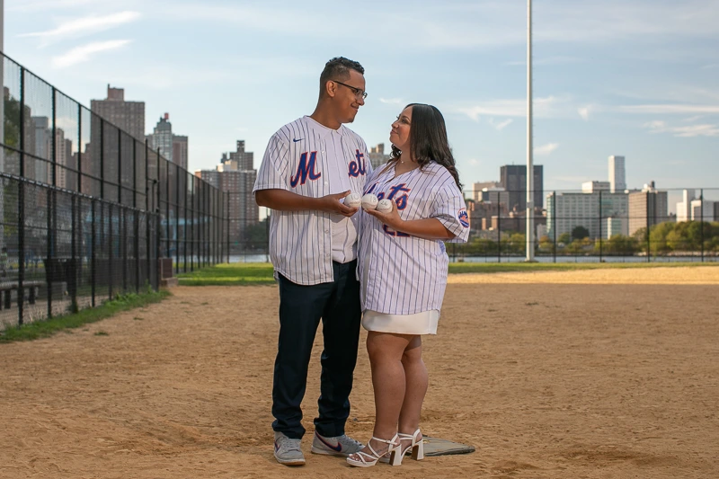 Madison and Antonio's Astoria NY Engagement Photos at Whitey Ford Field